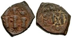 Byzantine Heraclius. 610-641. AE follis (21.4 mm, 6.34 g, 7 h). Constantinople mint. anepigraphic, Heraclius standing facing between Martina on left and Heraclius Constantine on right; each wearing cr