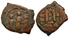 Byzantine Heraclius. 610-641. AE follis (27.3 mm, 9.66 g, 8 h). Constantinople mint, Struck 624-629. anepigraphic, Heraclius standing facing between Heraclius Constantine on right and Martina on left,