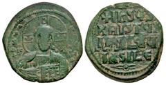 Byzantine Constantine VIII and Basil II. 1025-1028. AE follis (27.8 mm, 9.02 g, 7 h). anonymous class A3. Constantinople mint. + ЄMMA-NO[VHΛ], Nimbate bust of Christ facing, wearing pallium and colobi