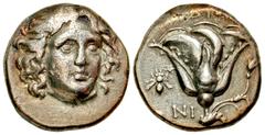 Greek Islands off Caria, Rhodos. Rhodes. 304-275 B.C. AR didrachm (19 mm, 6.65 g, 12 h). Series 2. Radiate head of Helios facing slightly right / Rose with bud to right; bee to left, NI to left. Ashto