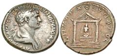 Roman Provincial Cappadocia, Caesarea. Trajan. A.D. 98-117. AR cistophoric tetradrachm (24.01 mm, 10.29 g, 7 h). Struck A.D. 112-114. Laureate and draped bust of Trajan right / Cult image of Artemis P