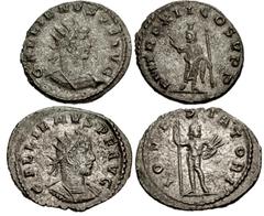 Roman Imperial Lot of 2 Antoninianus of Gallienus. Gallienus. AD 253-268. Antoninianus (21mm, 3.49 g, 5h). Antioch mint. Issues 7-10, AD 263. GALLIENVS P F AVG, radiate and cuirassed bust right / P M 