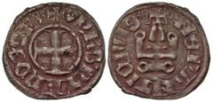 Medieval Frankish Greece, Achaia. Philip of Tarento. 1294-1313. BI denier (19.1 mm, .75 g, 1 h). Denier Tournoise. Lepanto mint, Struck 1307-1313. cross potent within dotted inner border within circul