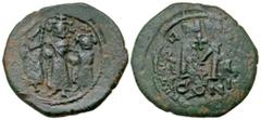 Byzantine Heraclius. 610-641. AE follis (25 mm, 5.36 g, 7 h). Constantinople mint, Struck 625/6. anepigraphic, Heraclius (center); Heraclius Constantine (right); Empress Martina (left), all standing f