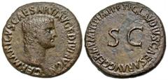 Roman Imperial Germanicus. Died A.D. 19. AE as (28.5 mm, 10.76 g, 7 h). Rome mint, struck under Claudius, A.D. 42-43. GERMANICVS CAESAR TI AVG F DIVI AVG N, bare head of Germanicus right / TI CLAVDIVS