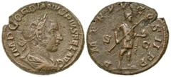 Roman Imperial Gordian III. A.D. 238-244. AE as (25.2 mm, 9.38 g, 1 h). Rome mint, struck A.D. 242-243. IMP GORDIANVS PIVS FEL AVG, laureate, draped and cuirassed bust of Gordian III right / P M TR P 