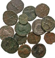 Group Lots [Roman Imperial]. Lot of 15 AE Antoninianii. Lot of 15 AE Antoninianii. Gallienus (2), Salonina (4), Claudius II Gothicus (3), Tetricus II (1), Quintillus (1), Aurelian (2), Probus (1), Bar