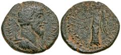 Roman Provincial Samaria, Neapolis. Marcus Aurelius. A.D. 161-180. AE 21 (21.1 mm, 6.53 g, 1 h). AYT K AY ANT NINOC EYC, laureate, draped and cuirassed bust of Marcus Aurelius right / ΦΛ ΝЄΑ ΠΟΛЄ ΥΡ Π
