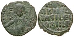 Byzantine Attributed to time of Basil II & Constantine VIII. 976-1028. AE follis (26.2 mm, 8.27 g, 6 h). anonymous, class A3. Constantinople mint. + ЄMM[A-NOV]HΛ, Nimbate bust of Christ facing, wearin
