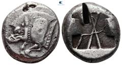 Greek Dynasts of Lycia. Uncertain mint. Uncertain Dynast 520-480 BC. Stater AR 19 mm, 9,24 g Forepart of boar left / Incuse square with triangular indentations. very fine, test cut on reverse SNG von 