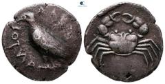 Greek Sicily. Akragas circa 510-500 BC. Didrachm AR 23 mm, 8,32 g AKPAΣ-ANTOΣ, sea eagle standing left with closed wings. / Crab. good very fine Westermark, Coinage, Group I, 9-10; HGC 2, 87.