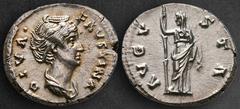 Roman Imperial Diva Faustina I AD 140-141. Rome Denarius AR 18 mm, 3,32 g DIVA FAVSTINA, bust draped right / AVGVSTA, Ceres standing left, holding long torch. Extremely Fine RIC 362 (Pius); BMCRE 421;