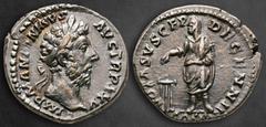 Roman Imperial Marcus Aurelius AD 161-180. Struck AD 170-171. Rome Denarius AR 19 mm, 3,45 g IMP M ANTONINVS AVG TR P XXV, laureate head right / VOTA SVSCEP DECENN II, Aurelius, veiled, standing left,