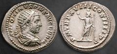 Roman Imperial Caracalla AD 198-217. Rome Antoninianus AR 24 mm, 5,28 g ANTONINVS PIVS AVG GERM, radiate and draped bust right / P M TR P XVIII COS IIII P P, Serapis standing to left, raising hand and