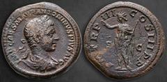 Roman Imperial Elagabal AD 218-222. Rome As Æ 27 mm, 13,28 g IMP CAES M AVR ANTONINVS PIVS AVG, draped, cuirassed and laureate bust right / P M TR P III COS III P P/ S - C, Sol standing, holding whip 