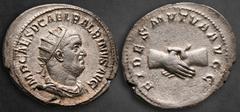 Roman Imperial Balbinus AD 238. Rome Antoninianus AR 24 mm, 3,30 g IMP CAES D CAEL BALBINVS AVG, radiate, draped and cuirassed bust right / FIDES MVTVA AVGG, clasped hands. Nearly Extremely Fine RIC 1