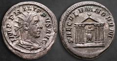 Roman Imperial Philip I Arab AD 244-249. Saecular Games/1000th Anniversary of Rome issue. Rome Antoninianus AR 23 mm, 4,54 g IMP PHILIPPVS AVG, radiate, draped and cuirassed bust right / SAECVLVM NOVV