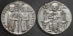 Middle age Italy. Venice. Giovanni Dandolo AD 1280-1289. Grosso AR 20 mm, 2,13 g • IO • DANDVL' • DVX • S • M • VENETI •, Doge and S. Marco standing facing, holding banner between them / Christ seated