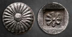 Greek Ionia. Erythrai circa 480-450 BC. Hemiobol AR 6 mm, 0,35 g Rosette / Simpler rosette within incuse square. Very Fine SNG Kayhan -; SNG Copenhagen -; Klein 387. Erythrai, situated along the weste
