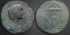 Roman Provincial Caria. Amyzon. Plautilla. Augusta AD 202-205. Uncertain magistrate Bronze Æ 33 mm, 16,23 g ΝЄ[Α Θ]ЄΑ ΗΡ-Α ΠΛΑVΤΙΛΛΑ [...], draped bust right / ЄΠ [...] around, ИΟ ΠΑ ИΟΛ ΟΤ OЄ(retrogr