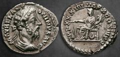 Roman Imperial Marcus Aurelius AD 161-180. Rome Denarius AR 19 mm, 3,46 g M AVREL ANTONINVS AVG, laureate, draped and cuirassed bust to right / TR P XXXIIII IMP X COS III P P, Fortuna seated to left, 