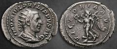 Roman Imperial Philip I Arab AD 244-249. Rome Antoninianus AR 25 mm, 5,22 g IMP M IVL PHILIPPVS AVG, radiate, draped, and cuirassed bust right / VICTORIA, Victory advancing left, holding wreath and pa