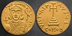 Byzantine Philippicus (Bardanes) AD 711-713. Constantinople Solidus AV 19 mm, 4,46 g [D N FILЄPI]CЧS MЧLTЧS AN, bust facing, with close beard, wearing loros and crown with cross, holding globus crucig