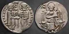 Middle age Italy. Venice. Giovanni Dandolo AD 1280-1289. Grosso AR 19 mm, 2,07 g • IO • DANDVL' • DVX • S • M • VENETI •, Doge and S. Marco standing facing, holding banner between them / Christ seated