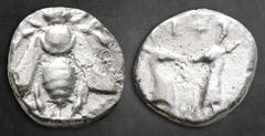 Greek Ionia. Ephesos circa 390-325 BC. Diobol AR 9 mm, 0,81 g [E - Φ], Bee / EΦ, confronted heads of stags. Very Fine SNG Kayhan I 208ff; SNG von Aulock 1835. On Ephesian coins, the bee and stag are c