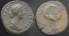 Roman Imperial Diva Faustina II AD 175-176. Rome Sestertius Æ 33 mm, 25,12 g DIVA FAVSTINA PIA, draped bust right / [CONSECRATIO], peacock standing to left with tail spread; [S]-C across fields. Nearl