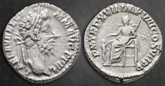Roman Imperial Commodus AD 177-192. Rome Denarius AR 18 mm, 2,74 g L AEL AVREL COMM AVG P FEL, laureate head right / P M TR P XVII IMP VIII COS VII P P, Pietas seated left, extending right hand to a c