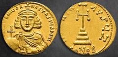 Byzantine Anastasius II Artemius AD 713-715. Constantinople Solidus AV 20 mm, 4,43 g ∂ N ARTЄMIЧS ANASTASIЧS MЧL, crowned and draped bust facing, holding globus cruciger and akakia / [VICTORIA] AVςЧ Z