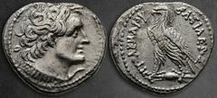 Greek Ptolemaic Kingdom of Egypt. Alexandreia. Ptolemy VI Philometor 163-145 BC. Second sole reign Tetradrachm AR 28 mm, 12,06 g Diademed head of Ptolemy I right, wearing aegis around neck / ΒΑΣΙΛΕΩΣ 