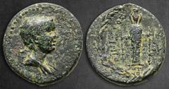 Roman Provincial Ionia. Ephesos. Nero AD 54-68. Kousinios, episkopos for the fourth time Bronze Æ 16 mm, 3,38 g Ε[ΦΕ], childlike, draped and bare bust right / KOY[ΣINIOΣ TO Δ], cult statue of Artemis 