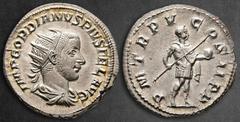 Roman Imperial Gordian III AD 238-244. Rome Antoninianus AR 22 mm, 3,77 g IMP GORDIANVS PIVS FEL AVG, radiate, draped and cuirassed bust of Gordian right / P M TR P V COS II P P, Gordian standing righ