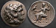 Greek Seleukid Kingdom. Babylon I mint. Seleukos I Nikator 312-281 BC. In the name and types of Alexander III of Macedon. Struck circa 311-300 BC Tetradrachm AR 26 mm, 17,07 g Head of Herakles to righ