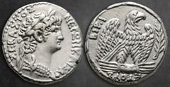 Roman Provincial Seleucis and Pieria. Antioch. Nero AD 54-68. RY 10, CE 112 = 63-64 AD Tetradrachm AR 25 mm, 15,16 g ΝΕΡΩΝ ΚΑΙΣΑΡ ΣΕΒΑΣΤΟΣ, laureate head of Nero to right, wearing aegis / ETOΥΣ - ΒIP•