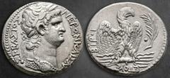Roman Provincial Seleucis and Pieria. Antioch. Nero AD 54-68. Dated RY 10/ CY112=AD 63/4 Tetradrachm AR 24 mm, 15,03 g ΝΕΡΩΝ ΚΑΙΣΑΡ ΣΕΒΑΣΤΟΣ, laureate bust right, wearing aegis / ΕΤΟΥΣ ΒΙΡ Ι, eagle st