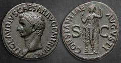 Roman Imperial Claudius AD 41-54. Rome As Æ 29 mm, 12,23 g TI CLAVDIVS CAESAR AVG CAESAR AVG P M TR P IMP P P, bare head left / CONSTANTIAE AVGVSTI, Constantia standing left leaning on sceptre, S-C ac