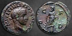 Roman Provincial Thrace. Deultum. Philip II as Caesar AD 244-247. Bronze Æ 16 mm, 3,21 g M IVL PHILI]PPVS CAESAR, laureate head right / C - F / P - D, Asklepios standing facing, head left, holding ser