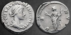 Roman Imperial Lucilla AD 164-169. Rome Denarius AR 19 mm, 3,38 g LVCILLAE AVG ANTONINI AVG F, draped bust right / VENVS, Venus standing left, holding apple and sceptre. Very Fine RIC 784. Lucilla, al