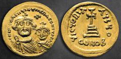 Byzantine Heraclius with Heraclius Constantine AD 610-641. Constantinople Solidus AV 21 mm, 4,46 g dd NN hERACLIЧS ET hERA CONST P P AV Crowned, draped and short-bearded bust of Heraclius facing, on t