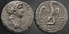 Roman Provincial Seleucis and Pieria. Antioch. Nero AD 54-68. RY 10, CE 112 = 63/4 AD Tetradrachm AR 24 mm, 14,86 g ΝΕΡΩΝ ΚΑΙΣΑΡ ΣΕΒΑΣΤΟΣ, laureate head of Nero to right, wearing aegis; below bust, •.