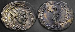 Roman Imperial Philip I Arab AD 244-249. Antioch Antoninianus AR 23 mm, 2,49 g IMP IVL PHILLIPVS PIVS FEL AVG, radiate, draped and cuirassed bust to right, P M below / PAX FVNDATA CVM PERSIS, Pax stan