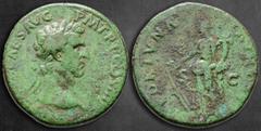 Roman Imperial Nerva AD 96-98. Rome Sestertius Æ 33 mm, 21,76 g IMP NERVA CAES AVG P M TR P COS III P P, laureate head of Nerva right / FORTVNA AVGVST / S - C, Fortuna standing left, holding rudder in