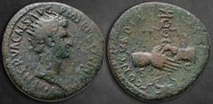 Roman Imperial Nerva AD 96-98. Rome Dupondius Æ 29 mm, 12,45 g IMP NERVA CAES AVG P M TR P COS III P P, radiate head of Nerva to right / CONCORDIA EXERCITVVM, clasped right hands holding aquila restin