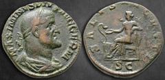 Roman Imperial Maximinus I Thrax AD 235-238. Rome Sestertius Æ 28 mm, 17 g MAXIMINVS PIVS AVG GERM, laureate, draped and cuirassed bust of Maximinus I right / SALVS AVGVSTI / S C, Salus seated left, h