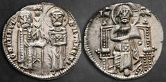 Middle age Italy. Venice. Giovanni Dandolo AD 1280-1289. Grosso AR 20 mm, 2,18 g • IO • DANDVL' • DVX • S • M • VENETI •, Doge and S. Marco standing facing, holding banner between them / Christ seated