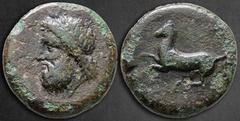 Greek Sicily. Syracuse. Timoleon and the Third Democracy 344-317 BC. Dilitron Æ 26 mm, 16,83 g [ΖΕΥΣ ΕΛΕΥΘΕΡΙΟΣ], laureate head of Zeus Eleutherios left / ΣΥΡΑΚΟΣΙΩΝ, horse rearing left. Very Fine CNS