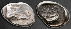 Greek Lycia. Phaselis circa 500-440 BC. Tetrobol AR 16 mm, 3,40 g Prow of galley to right; uncertain control below / Stern of galley to right; ΦΑΣ above. Nearly Very Fine SNG von Aulock 4395; Cf. Heip